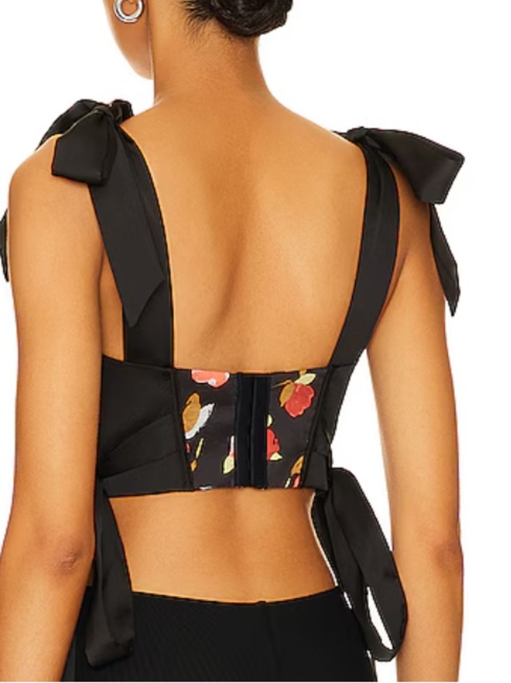 For Love & Lemons Eugene Black Floral Pleated Bustier Corset Top - Picture 2 of 5